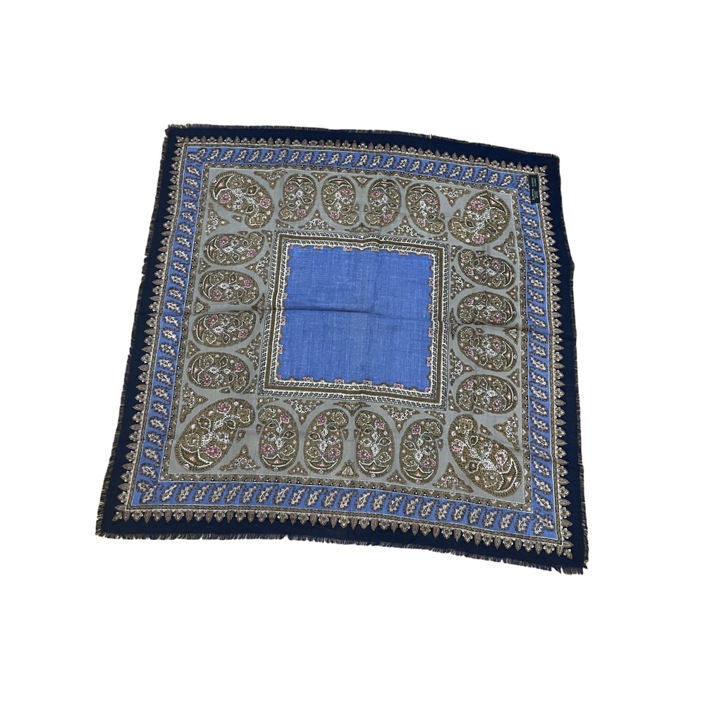 Vintage The Specialty House Blue Paisley 100% Wool Square Scarf Made in Japan